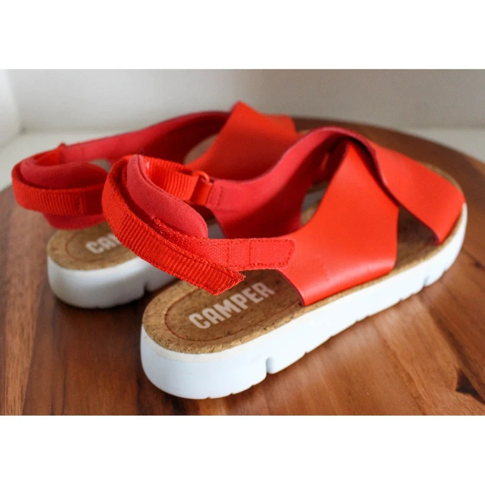 Camper Oruga Up Sandals Womens 41 / 10 US Red Leather Cork Slingback Shoes